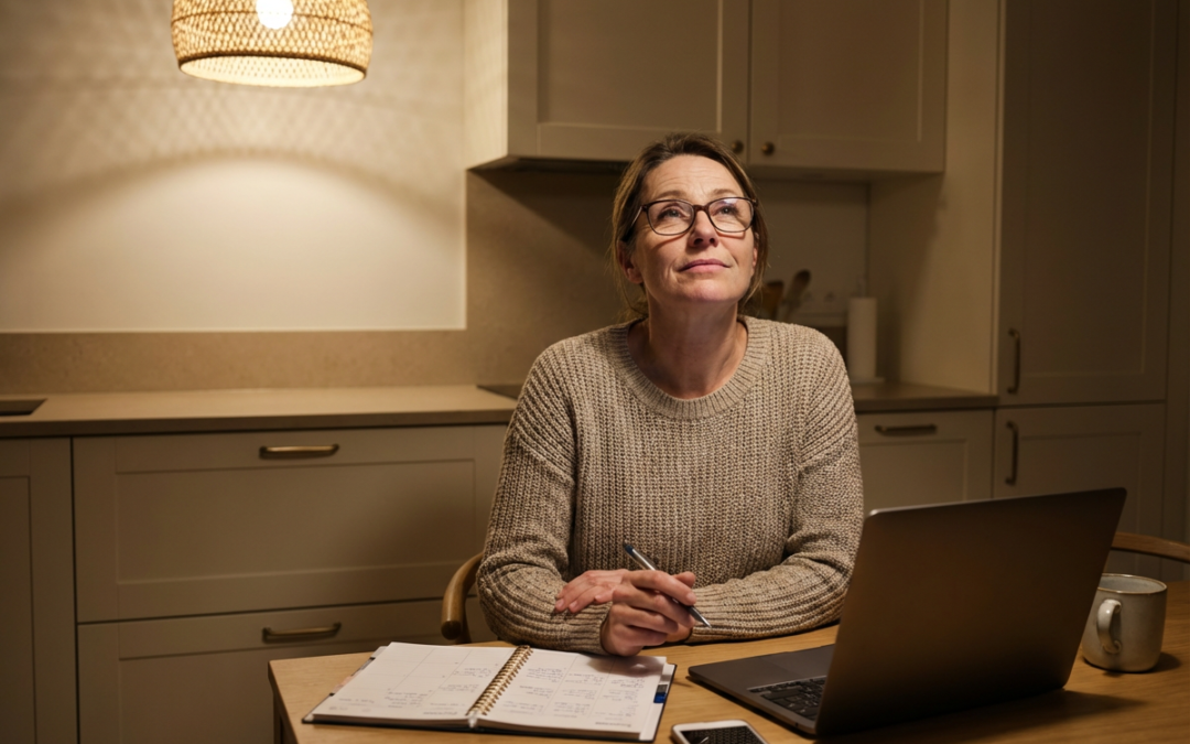 Invisible mental load woman sitting at table planning late at night