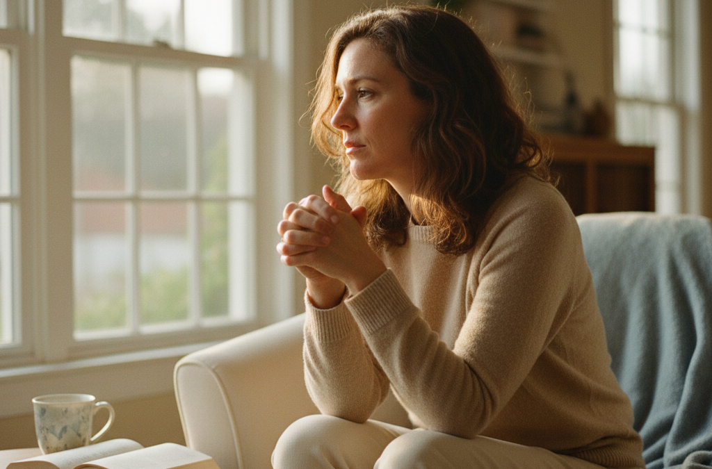 Woman sitting by window representing Brainspotting for anxiety in women
