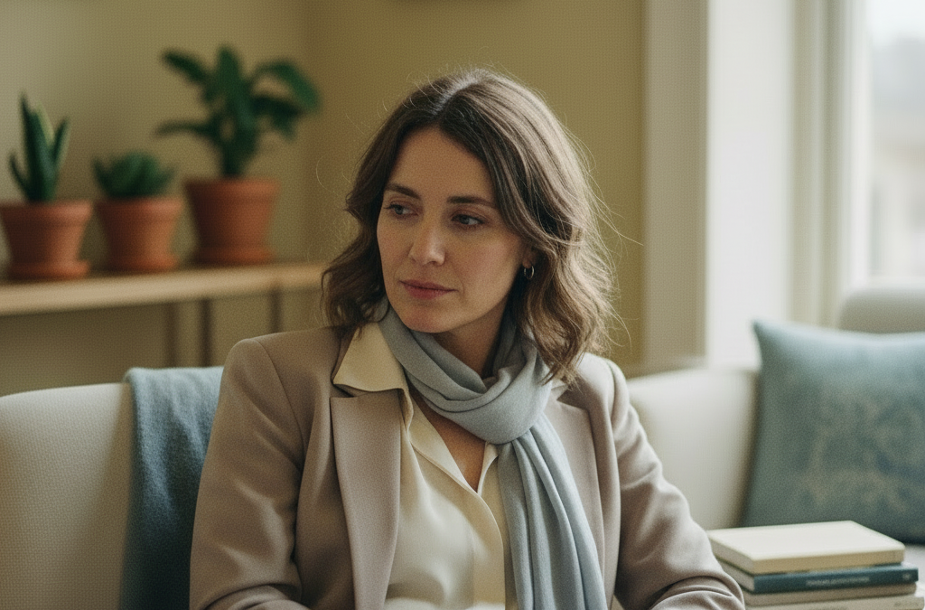 Woman in a calm setting representing Brainspotting therapy Australia for women