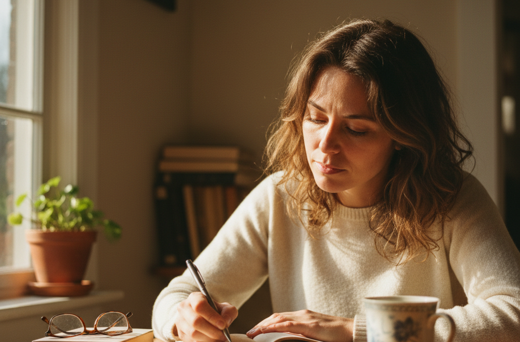 Woman journalling representing why IFS therapy insight goes deeper than self-awareness alone