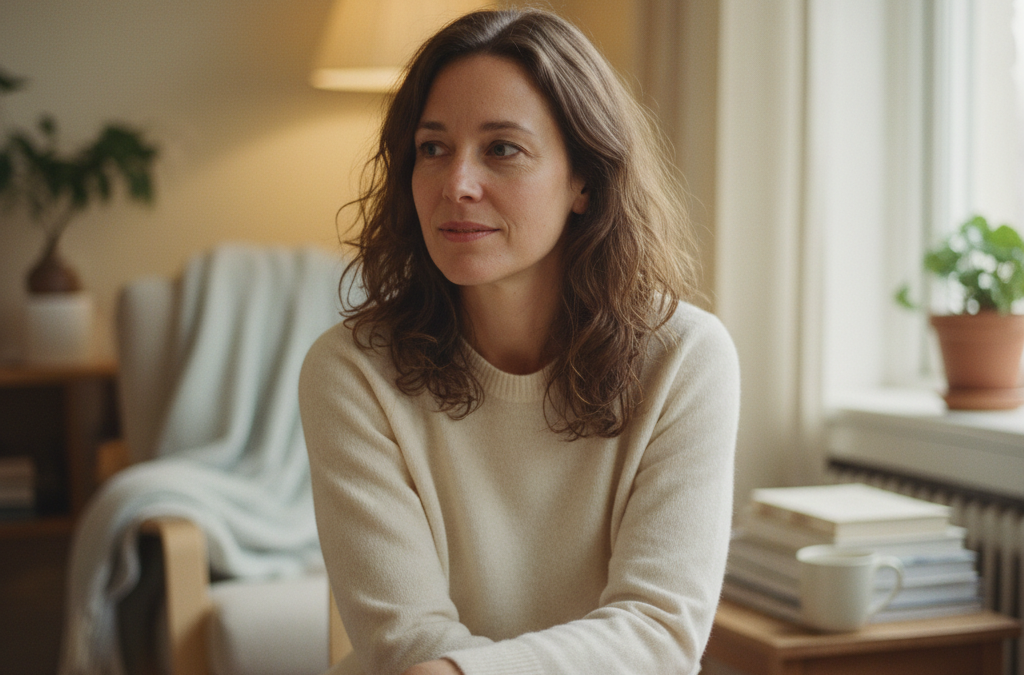 Woman with calm curious expression representing what is Brainspotting therapy for women
